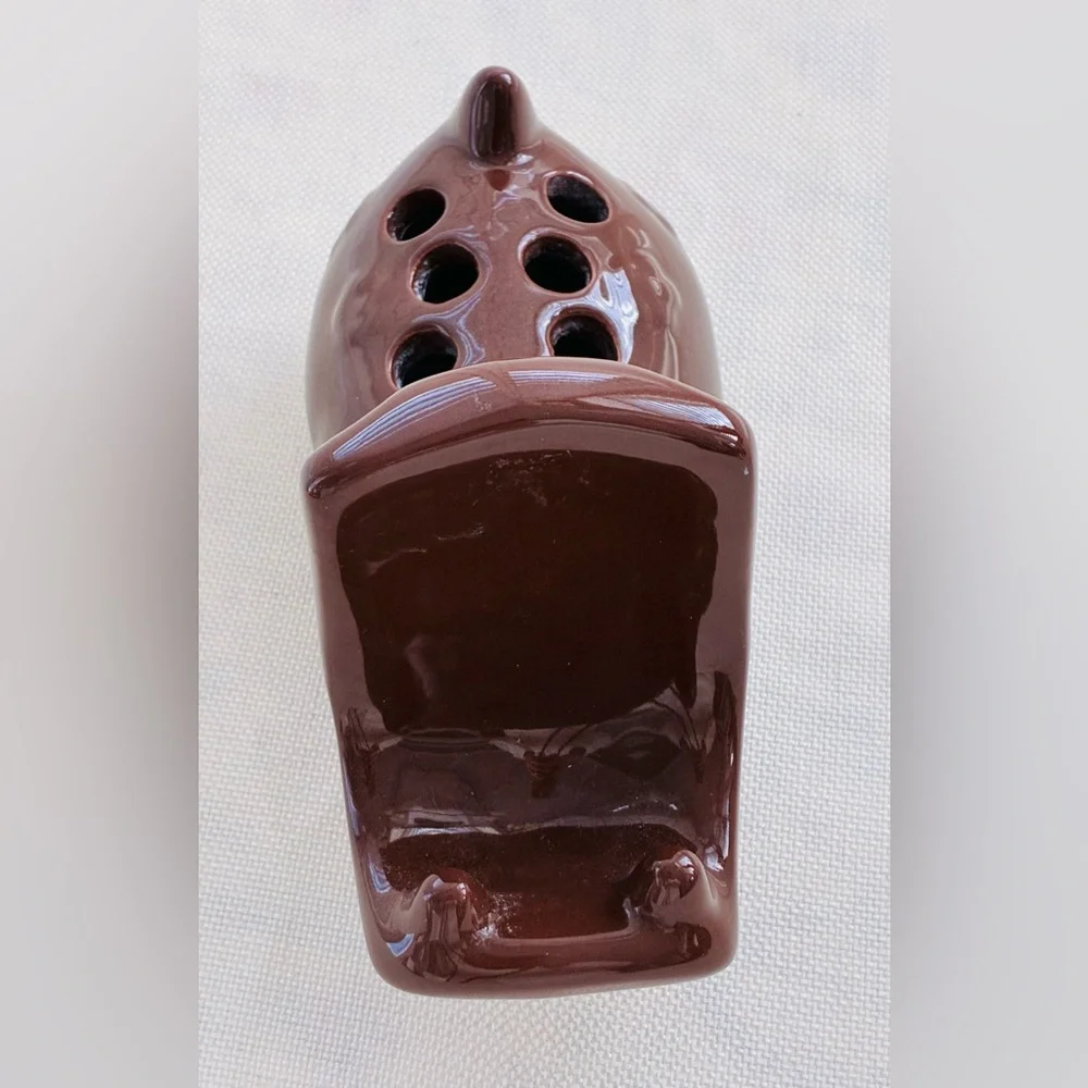 Vintage House Hippo Brown Ceramic 6 Slot Pen Toothbrush Brush Caddy unique